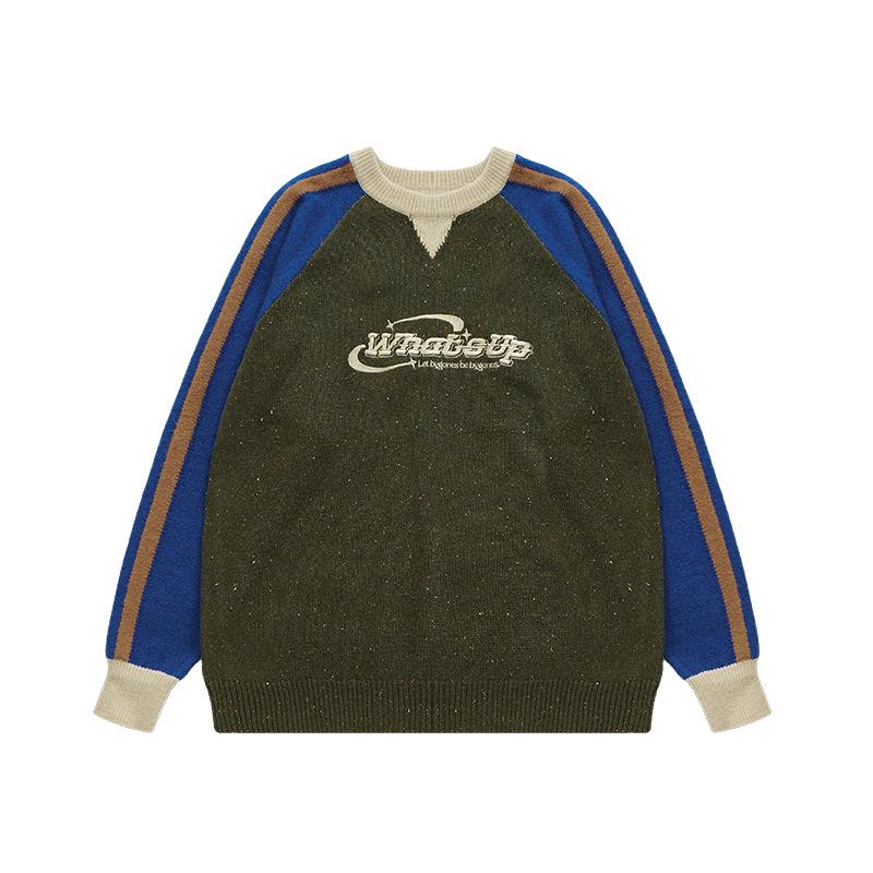 

INF Men s Retro Contrast Stitching Dot Sweater - 2024 Autumn/Winter Loose Round Neck Top Medium