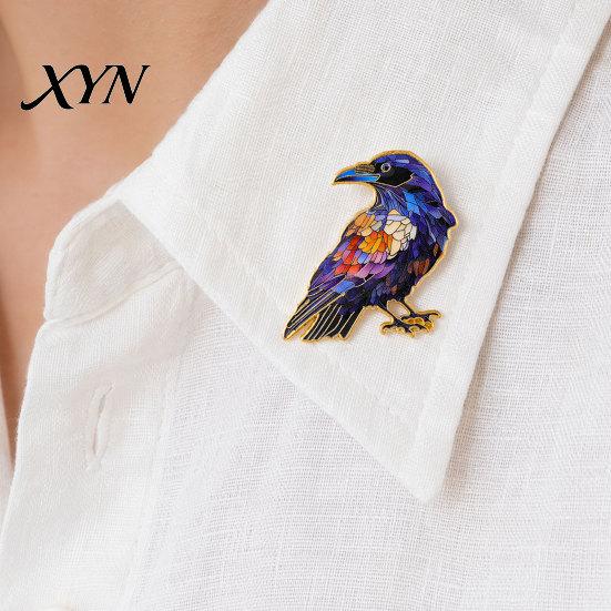 Brooch Pin with Safety Buckle, Enamel Painting Flying Bird Design Lapel Coat Decoration Pin, Zinc Alloy Metal Base Badge for Coats Shirts Backpacks