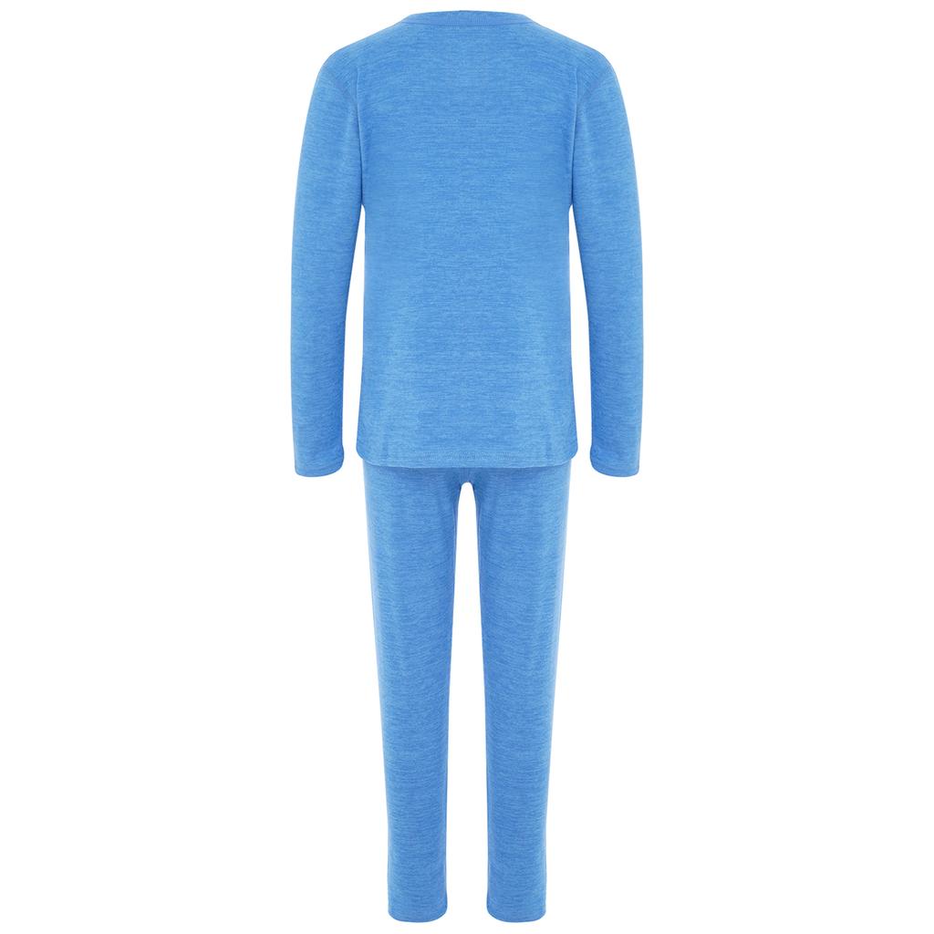 Dětská teplá souprava na doma 2dílná, Jednobarevné termotričko s dlouhým rukávem a kalhoty s elastickým pasem, Zimní spodní prádlo na spaní
