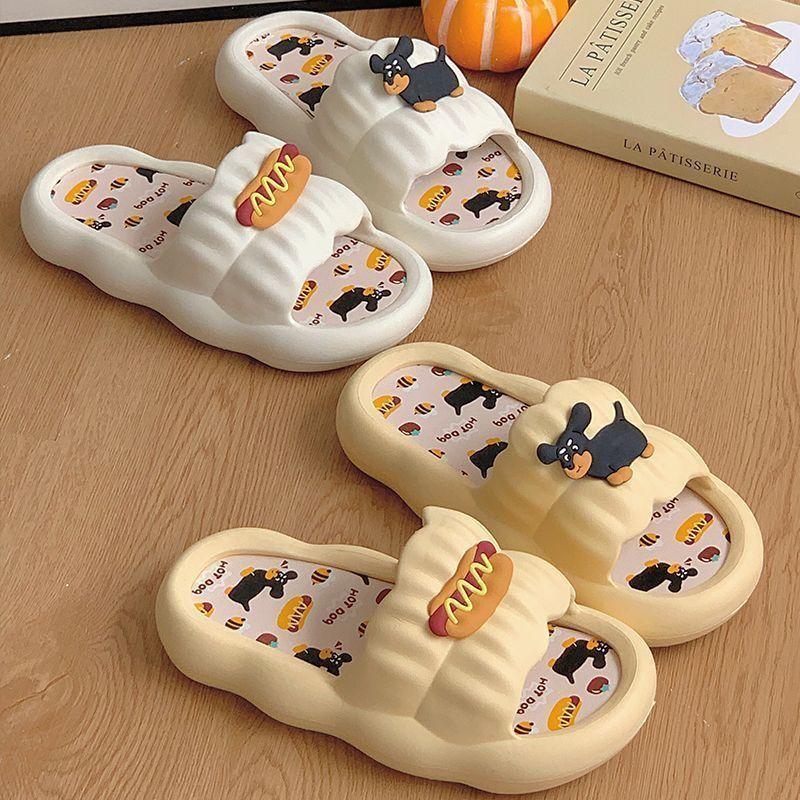 Slippers women summer wear cartoon hot dog couple soft bottom home non-slip indoor cool slippers holiday