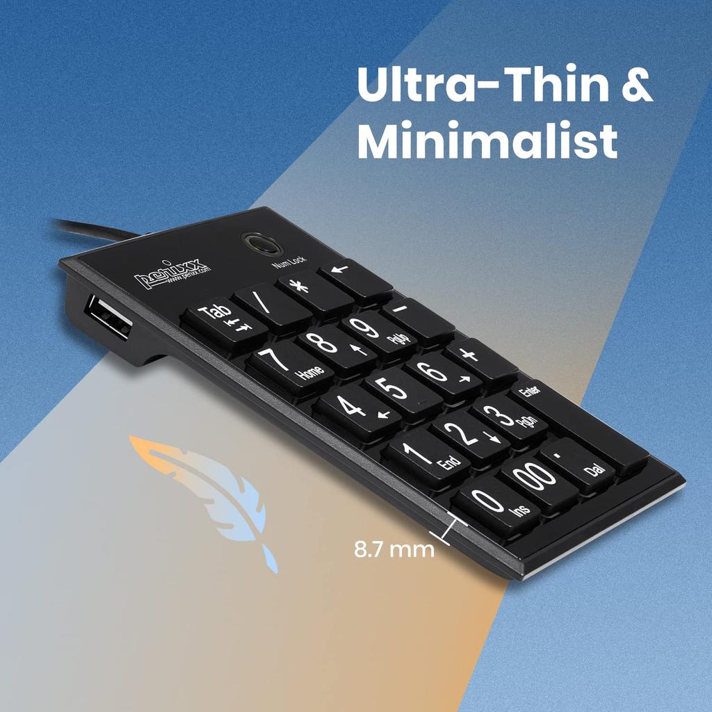 Perixx Wired Type C Keypad Pantograph Thin Includes 2 USB Compatible with Warranty Black C PERIPAD-202C - Key, Type, Hubs, Tablets/PCs [Genuine