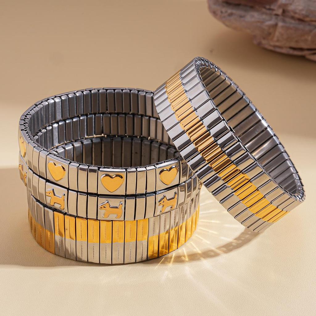 Stainless Steel Heart & Irregular Splicing Bracelet: Fashionable, Versatile, High-End Jewelry for Women