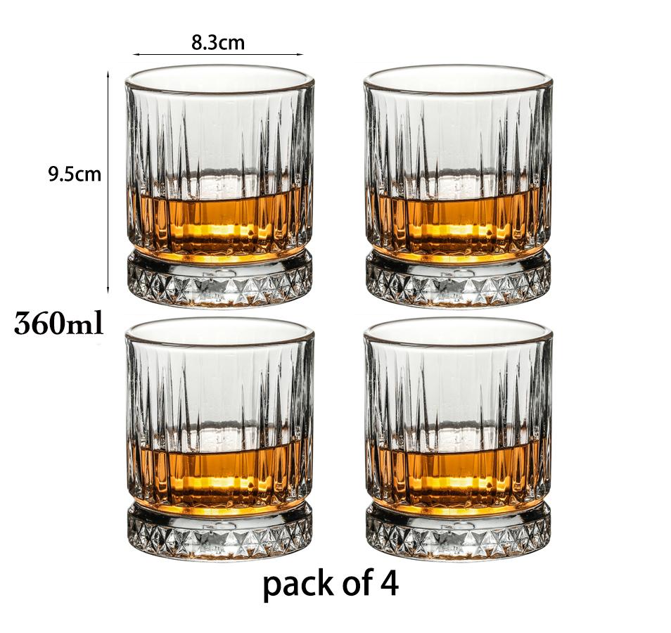 4PCS Fashion Whiskey Glasses, Scotch Whisky, Bourbon, Cocktails, RUM, Durable Whiskey Glasses