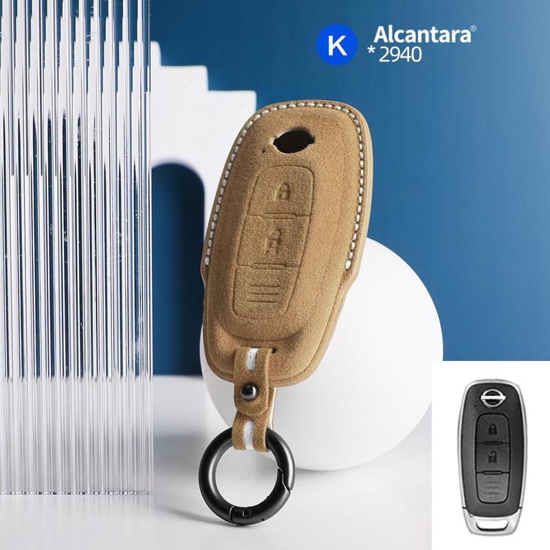 Car Key Case Cover Holder Key Buckle Alcantara For 2022-2023 Nissan X-trail T33 Qashqai J12 Teana Altima Ariya Keychain