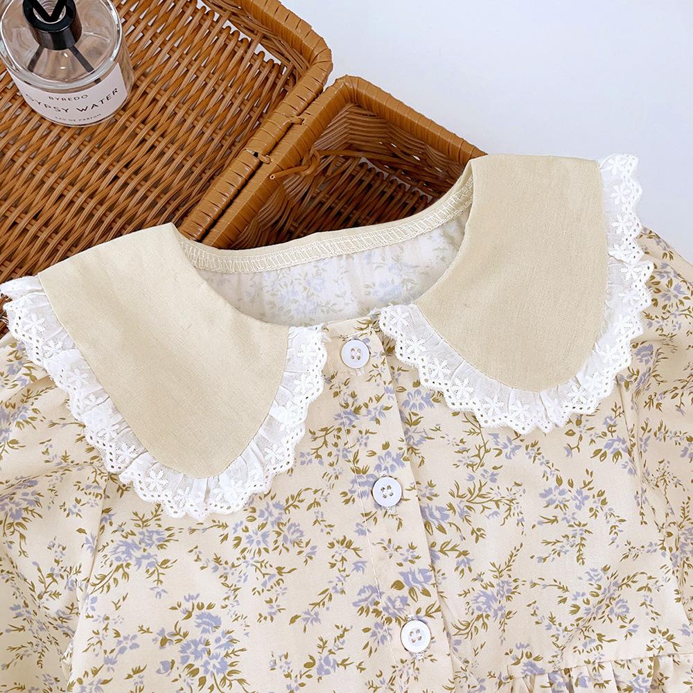 Girls Floral Long Sleeve Dress Spring Autumn Ruffled Collar Princess Dress for Kids Cute Casual Party Wear