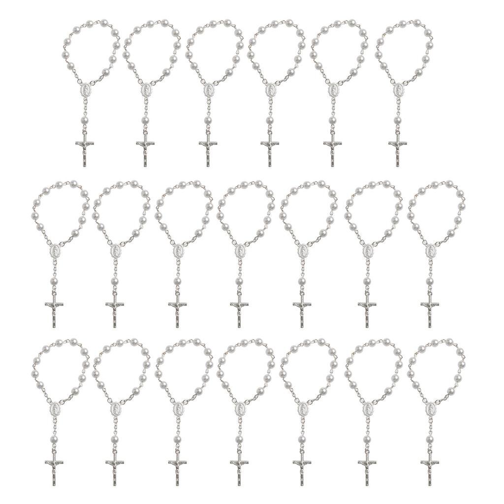 Náramek růženec z růžových květů katolický růženec nastavitelné přívěsky s křížkem šperky na prst a zápěstí