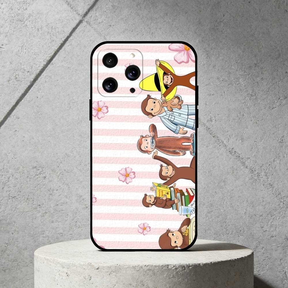 Luxury Y2K Curious George Phone Case Silicone Black Soft For IPhone 17,16,15,14,13,12,11,SE,Plus Pro Max