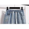 DIMANAF 2026 Summer New Plus Size Women Embroidered Floral Denim Shorts Casual Elastic Waist Short Pants Jeans