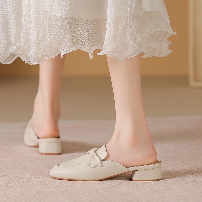 Weiche Ledertasche Kopf Halbschuhe Damen Sommerbekleidung 2024 neu Internet-Berühmtheit beliebt Europäische Französische Muller coole Hausschuhe