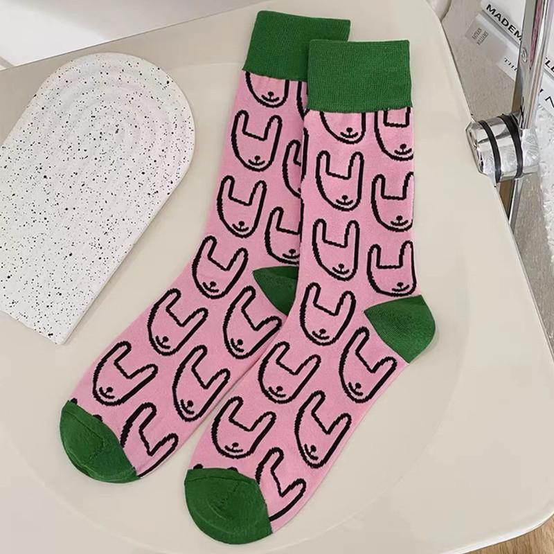 

Unisex Autumn/Winter Mid-Calf Abstract Rabbit Socks, Trendy Chunky Cotton, Japanese Style Color Block One Size розовый