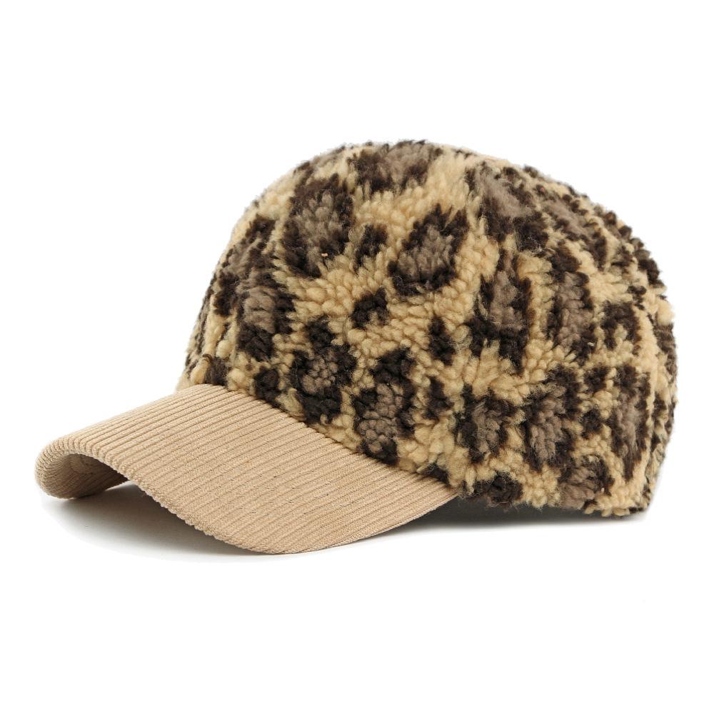 Lamb Wool Hat Women's Autumn Winter Thick Warm Baseball Cap Sunscreen Sun Hat Leopard Print Cap