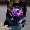 Spring and Autumn Round Neck Rose Flower 3D Printed Top Fashionable Casual Long Sleeved Women's T-shirts