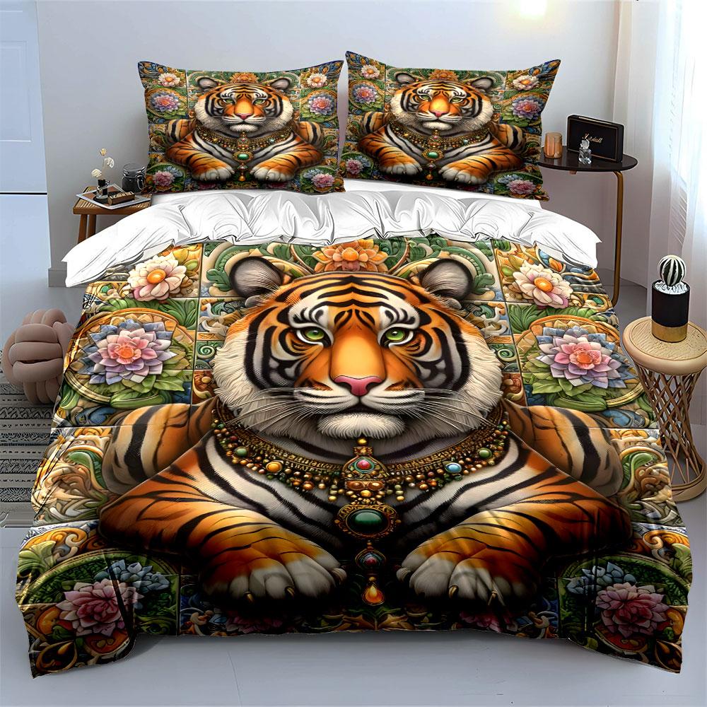 Tiger with jeweled necklace. Bedding sets Duvet cover sets Duvet covers Pillowcases(1 * Duvet Cover 2 * Pillowcases without duvet insert)
