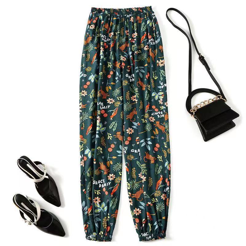 Pantaloni de vară pentru femei, din mătase, din bumbac, anti-țânțari, pentru plajă – pantaloni largi, casual de pijama