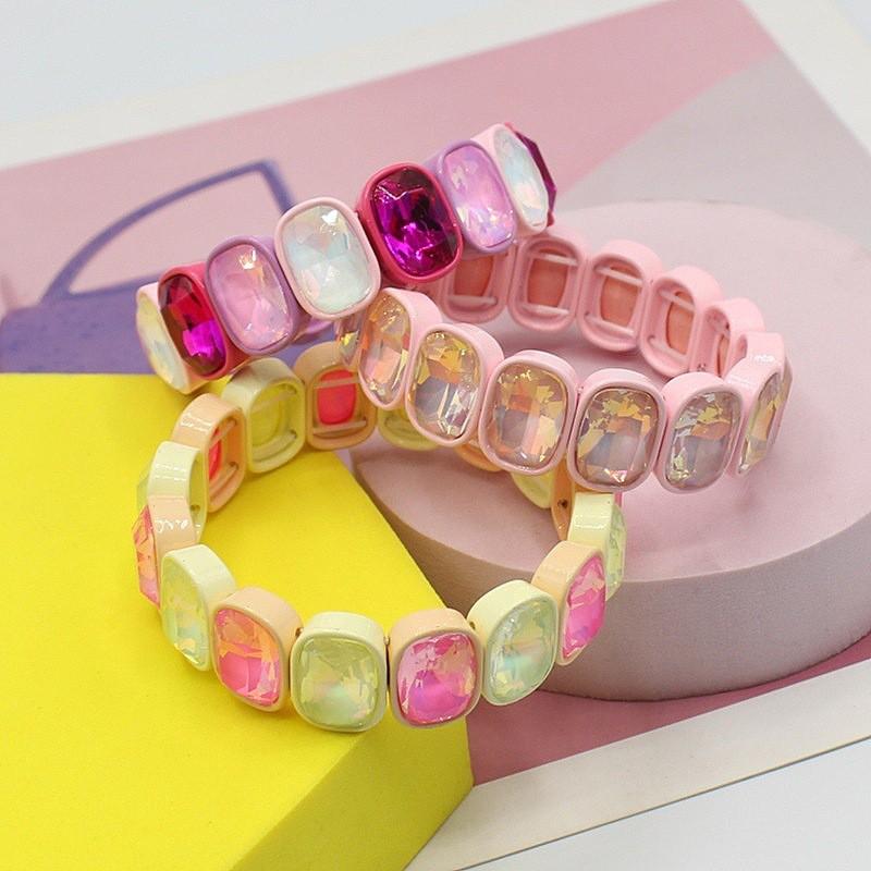 Elegant Geometric Enamel Bracelet With Crystal Accents Women Alloy Fashion Jewelry