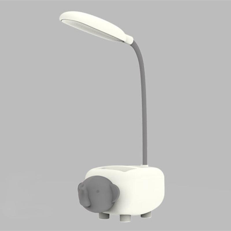 Studie Kleine Schreibtischlampe USB Wiederaufladbare Nachttischlampe Wohnheim Lese-Nachtlicht mit Stifthalter Cartoon Schreibtischlampe