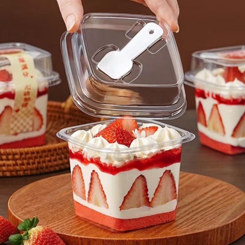 50Pcs Disposable Pudding Cups Square Dessert Boxes for Holding Ice Cream Jelly Yogurt and Mousse