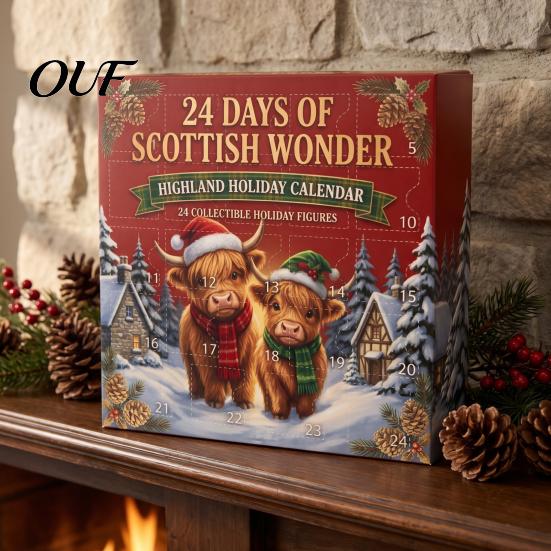 Cute Highland Cow Figurines 24 Days 3D Advent Calendar 2026, Farm Cattle Christmas Seasonal Home Decor Items Countdown Calendar, Collectible