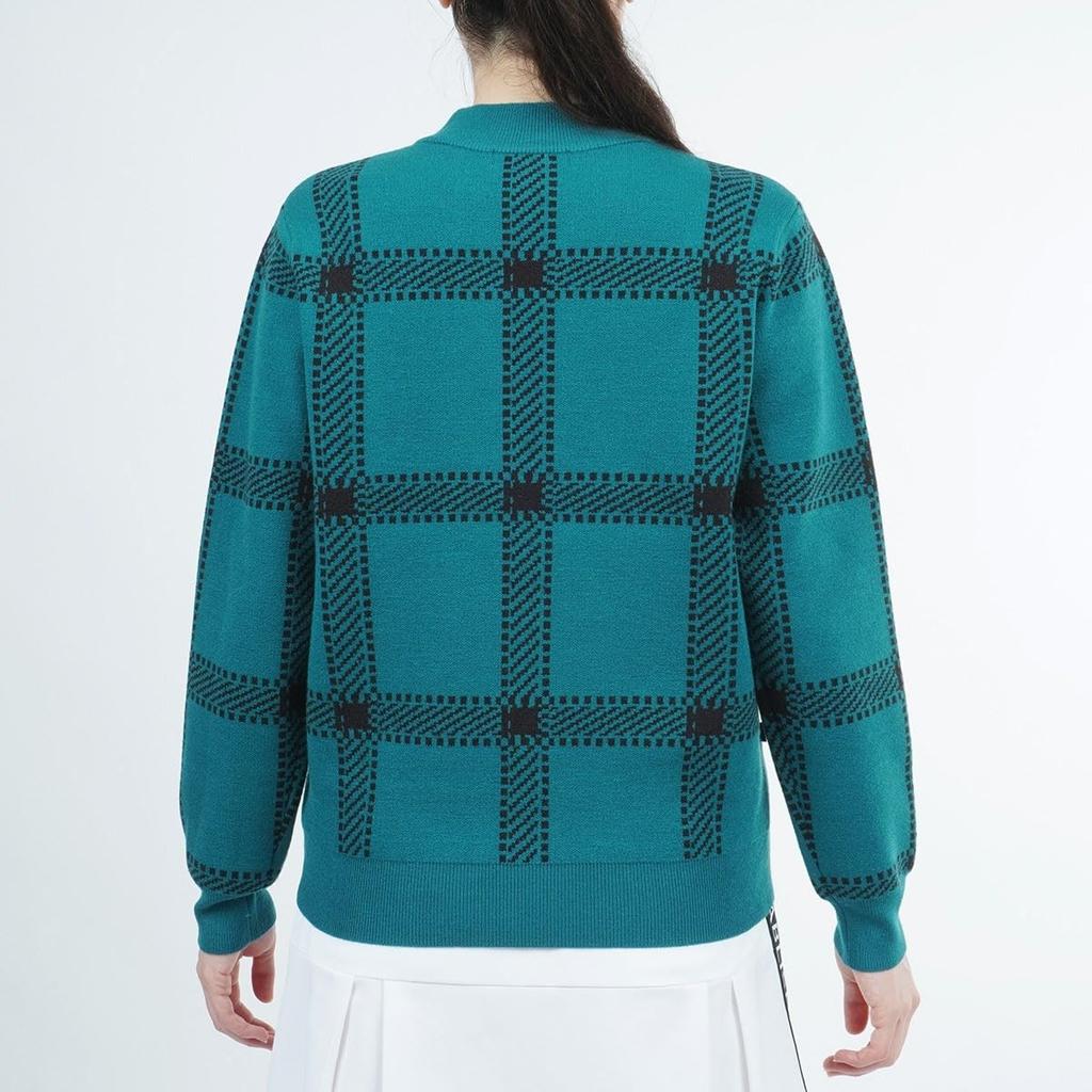 Admiral Golf ADLA287 Women's Windpane High Neck Knit Sweater, Blue-Green, Size L