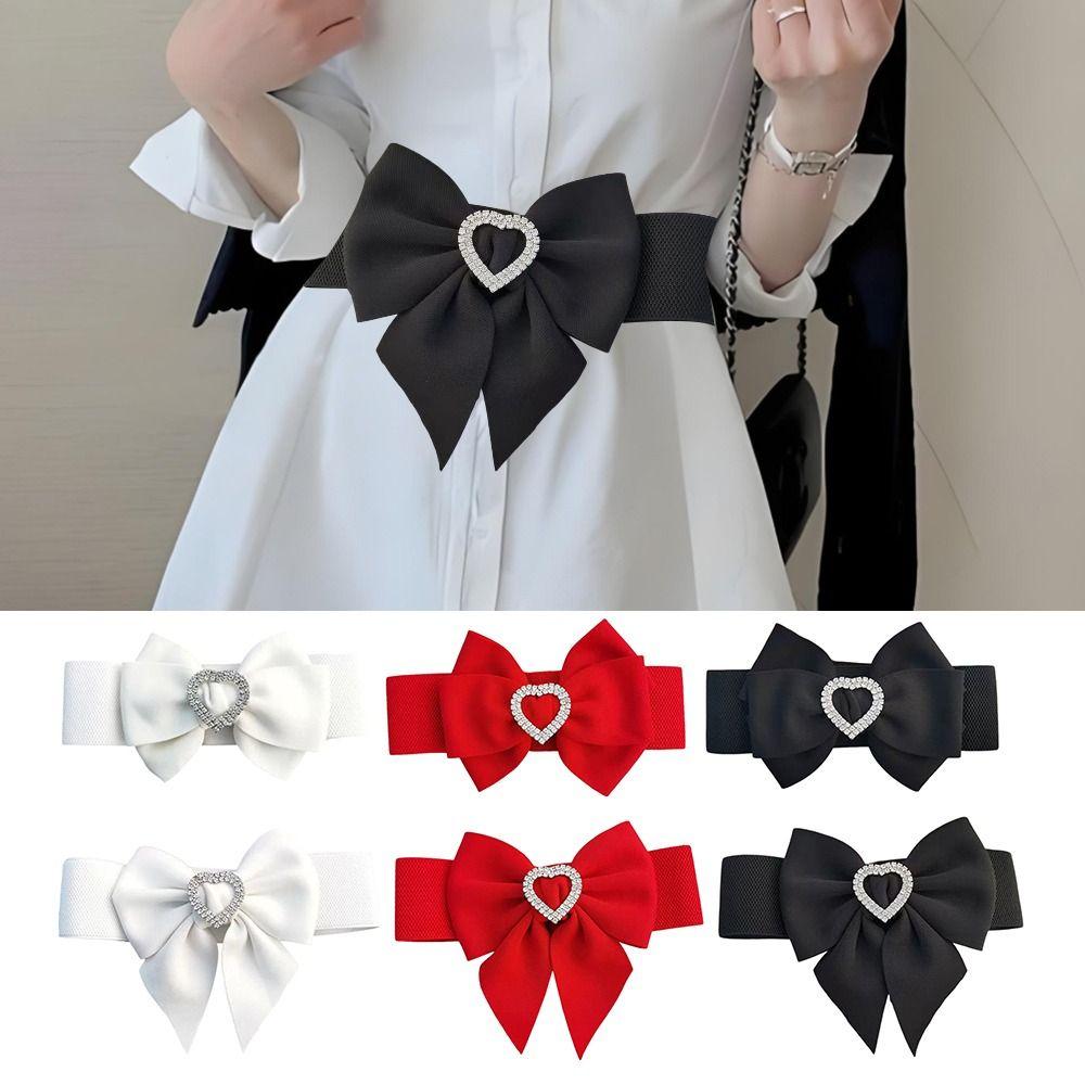 Rhinestone Wide Bow Corset Waist Belt PU Leather Waistband Strap  For Skirts Dress Top Clothes