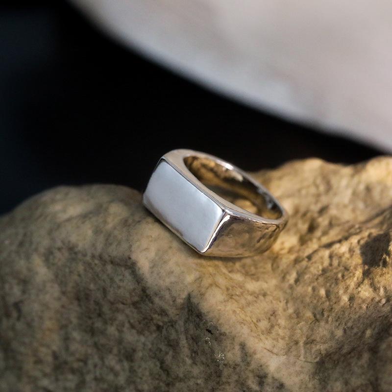 Rectangle Smooth Plain Simple Casting Ring Retro Personalized Men'S Accessories