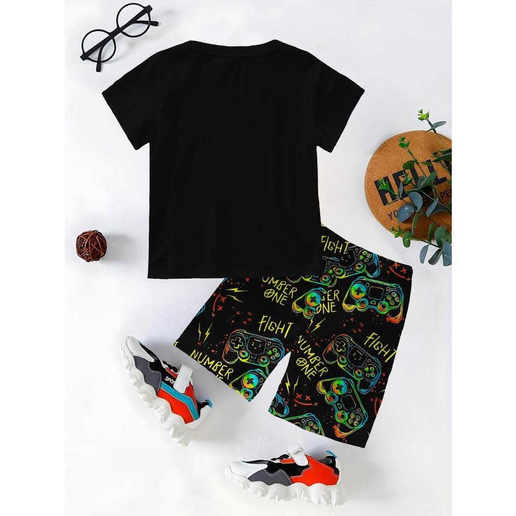 Boys Summer Graphic T-Shirt Set Breathable Printed Short Sleeve Tops Shorts  Outdoor Fashion Boys