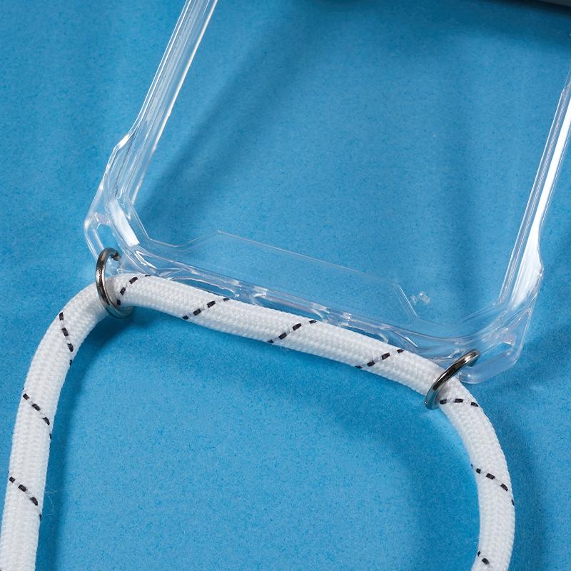 For iPhone 13 Transparent Acrylic Back+TPU Case Anti-drop Phone Cover with Lanyard
