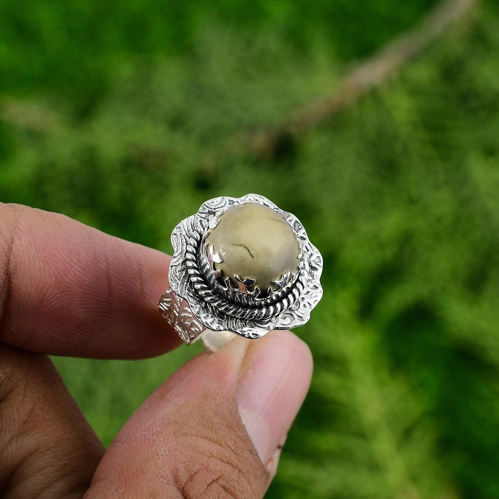Mothers day Deal Imperial Jasper Gemstone Sterling Silver Stackable Bezel Ring