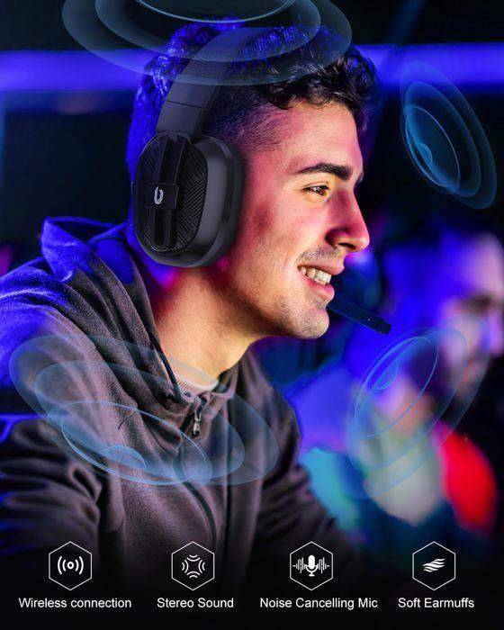 Gaming Headset - Wireless - 50h Battery Life - Noise-Canceling Microphone - Compatible PS5/PC/PS4/Mac