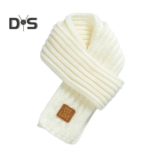 

Детский вязаный шарф, однотонный, утолщенный, теплый, вязаный шарф с этикеткой из искусственной кожи, универсальная повседневная одежда белый