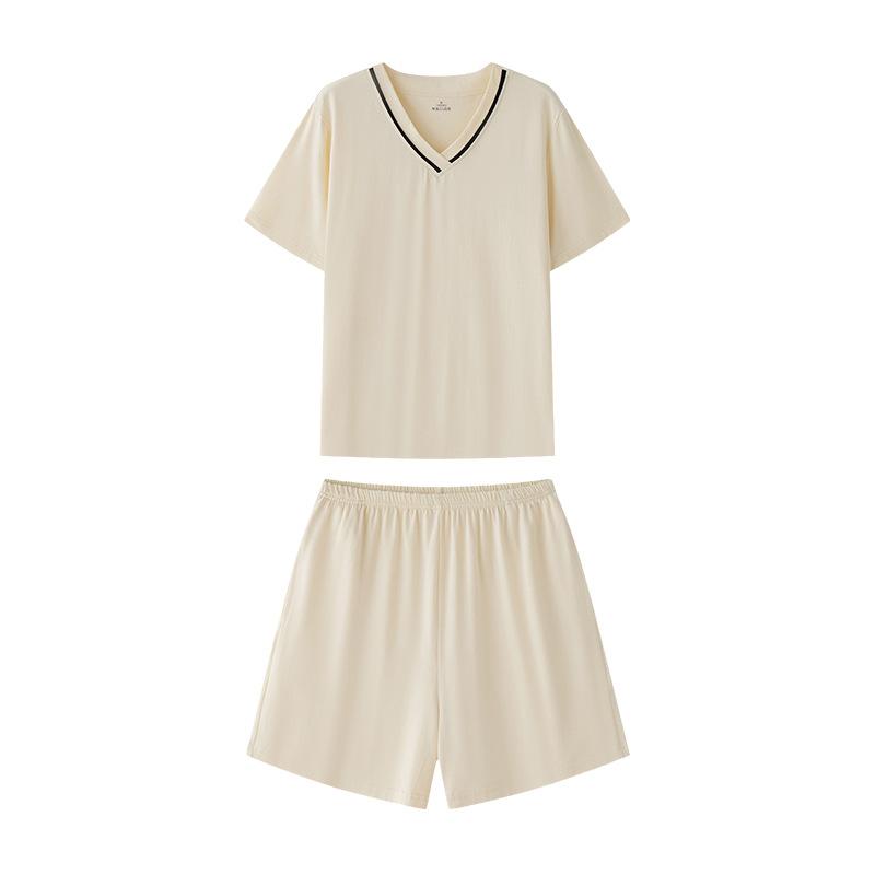 

Простые повседневные брюки с V-образным вырезом, летние шорты с короткими рукавами, женские домашние двухкомпонентные изделия для домашнего обихода XXL бежевый