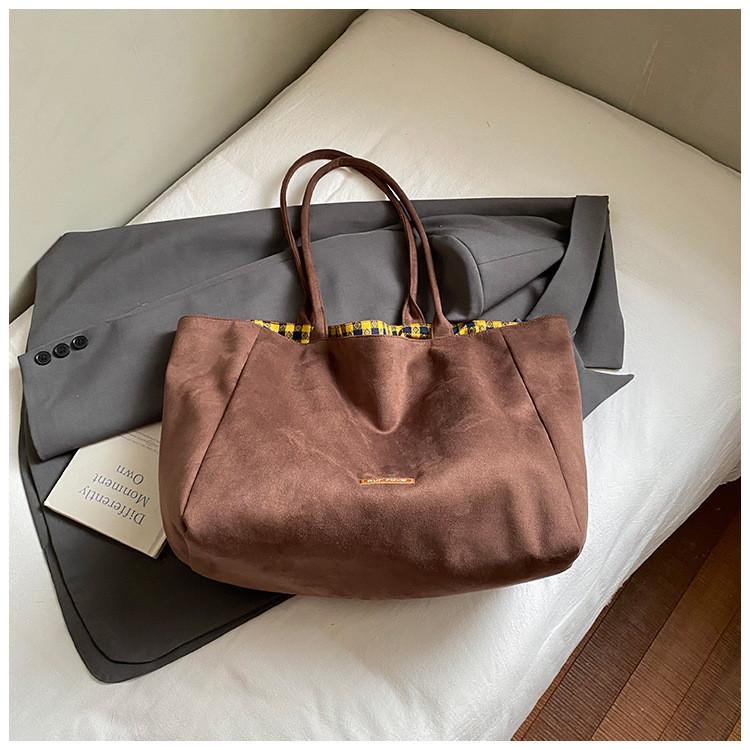 IELGY Ladies Tote Bag Suede Large Capacity Commuter Casual One-Shoulder Simple Female Bag