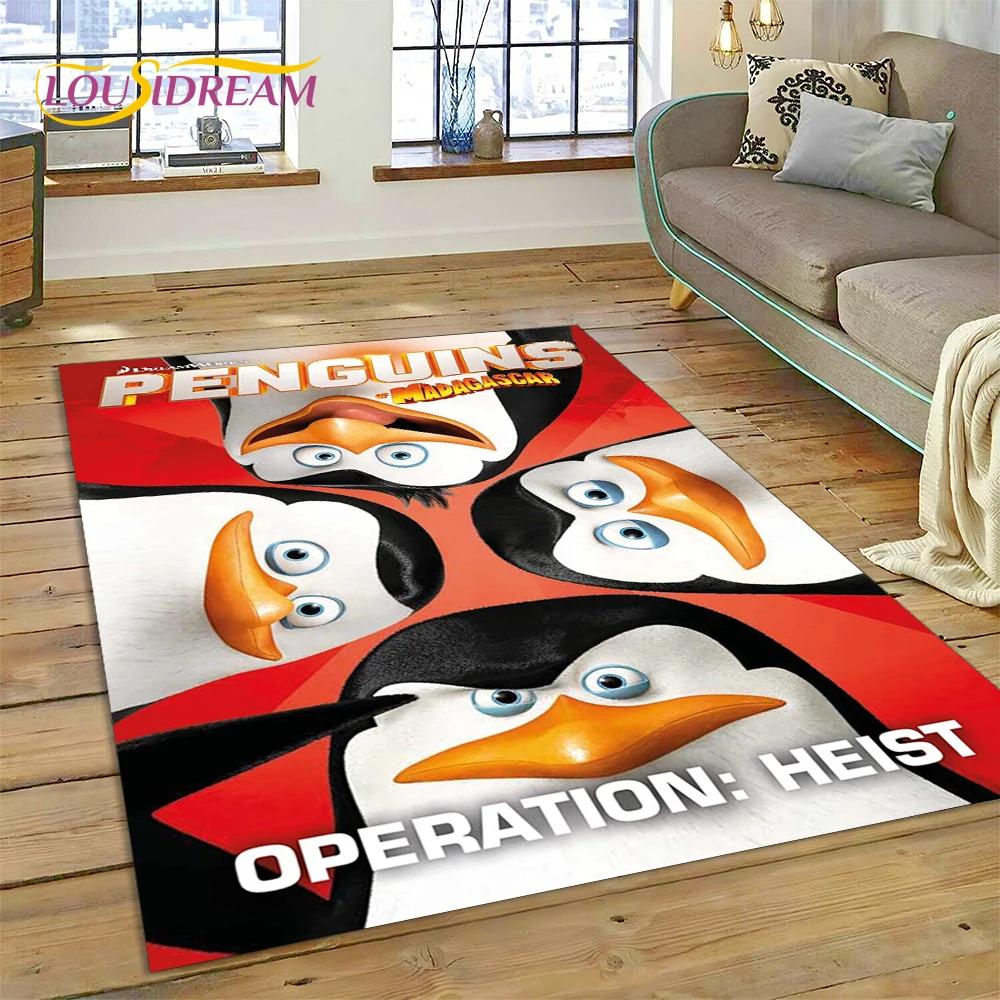 Roztomilý kreslený koberec s tučňáky z Madagaskaru pro obývací pokoj, ložnici, domácí dekoraci pohovky, koberec do dětského pokoje, protiskluzová podložka na podlahu, dárek