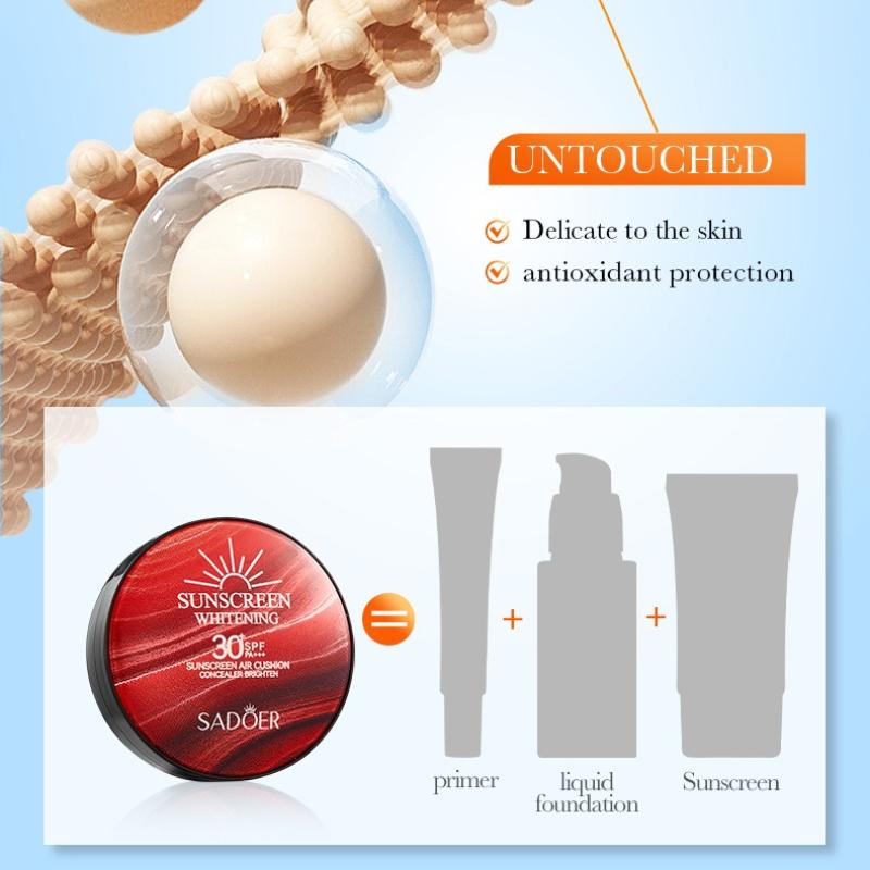 Blegende Solcreme Air Cushion SADOER Isolering UV Beskyttelse Solcreme BB Creme