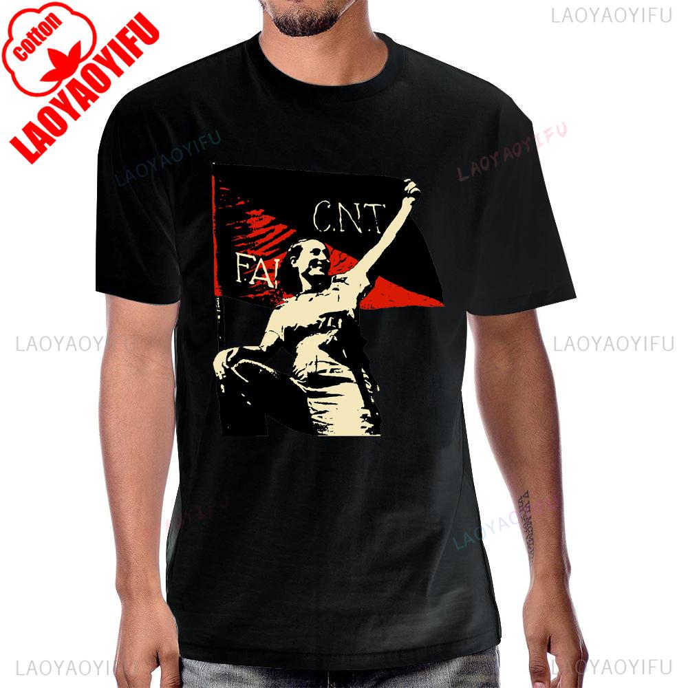 Espana National Confederation of Labour CNTAIT Tshirt Cotton Fashion Short Sleeve Man Tshirt Streetwear Hipster Women T Shirt