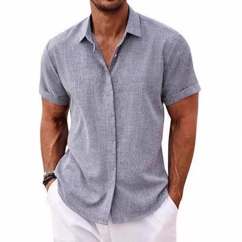 Summer Men's Linen Short Sleeve Shirt Casual Button Down Versatile Simple Top