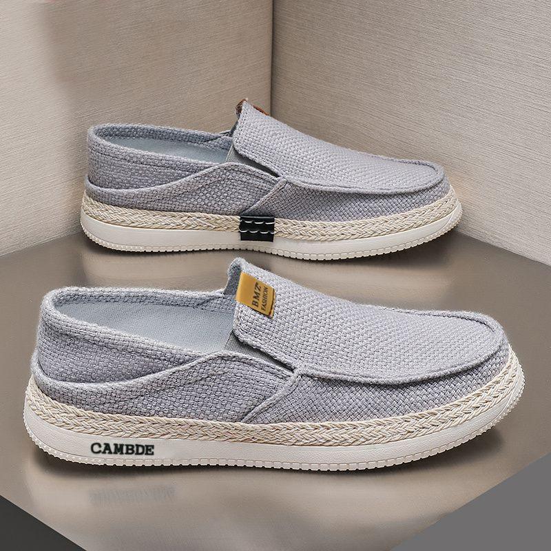 Spring and Summer New One-pedal Flat-soled Men's Shoes Straw-woven Linen Fisherman Shoes Low-top Foot-fitting Casual Men's Shoes