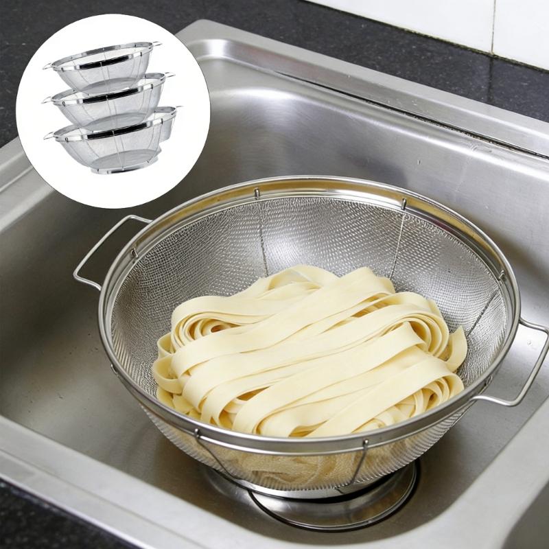 Premium Stainless Steels Strainer Basket For Efficient Draining And Washing Colander with Handle For Kitchen Use