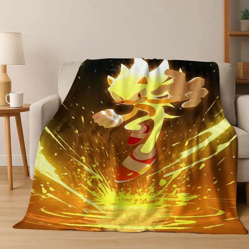 Classic S-Sonic Game Cartoon Hedgehog Flannel Blanket Soft Warm Throw Blanket for Bed Bedroom Room Living Room Travel Picnic Kid