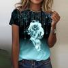 Women's  Fashion Summer New Round Neck Rose Print Short Sleeve Casual T-shirt Top