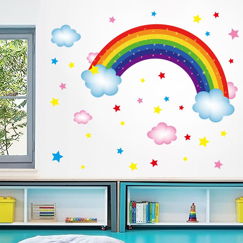 Rainbow Colors Self-Adhesive Wall Decals for Kids Bedroom, Nursery, Reading Corner Decor, Removable and Waterproof