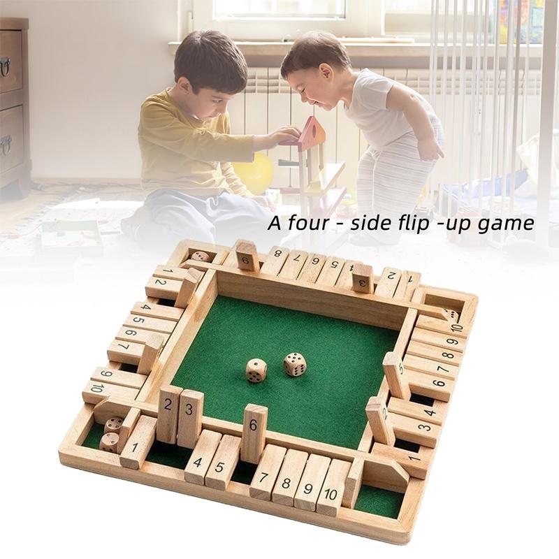 Wooden 4Players Shut The Box Dice Game Tabletop Family Parents Kids Board Games