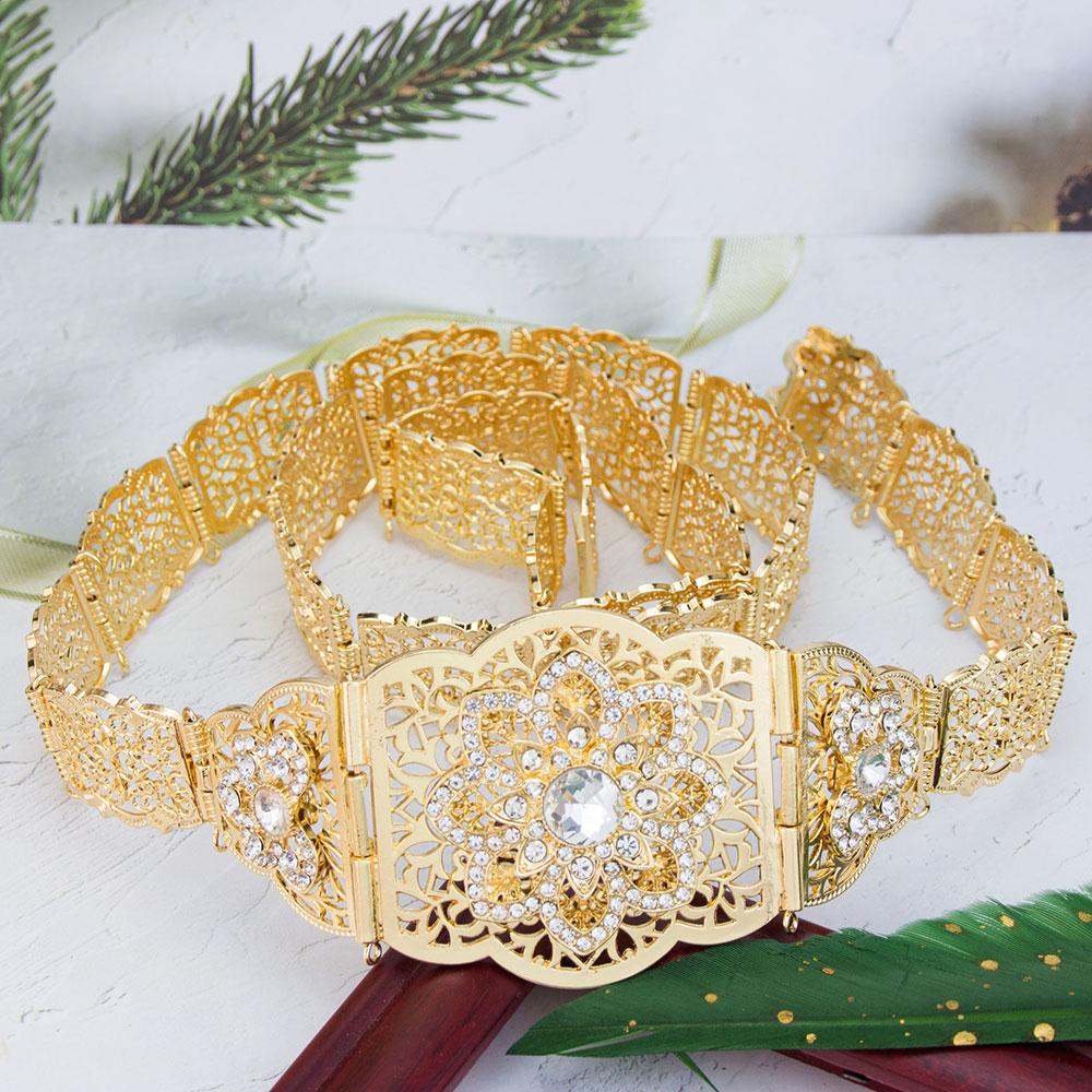 Sunspicems Chic Gold Color Morocco Caftan Belt Adjustable Length Hollow Metal Arabesque Arabic Bridal Wedding Jewelry dress belt