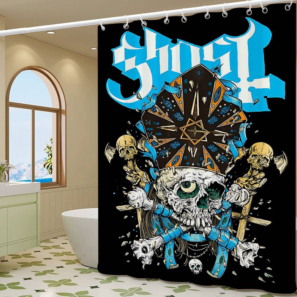 G-Ghost Band Pattern Bathroom Shower Curtain Bathroom Partition Curtain Light Opaque Waterproof Material Bathroom