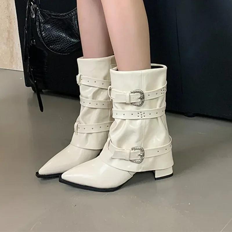 Fashion Chelsea Chunky Pointed Toe Ankle Boots Punk Women Shoes Trend New 2025 Winter Elegant Gladiator PU Leather Gothic Botas Mujer