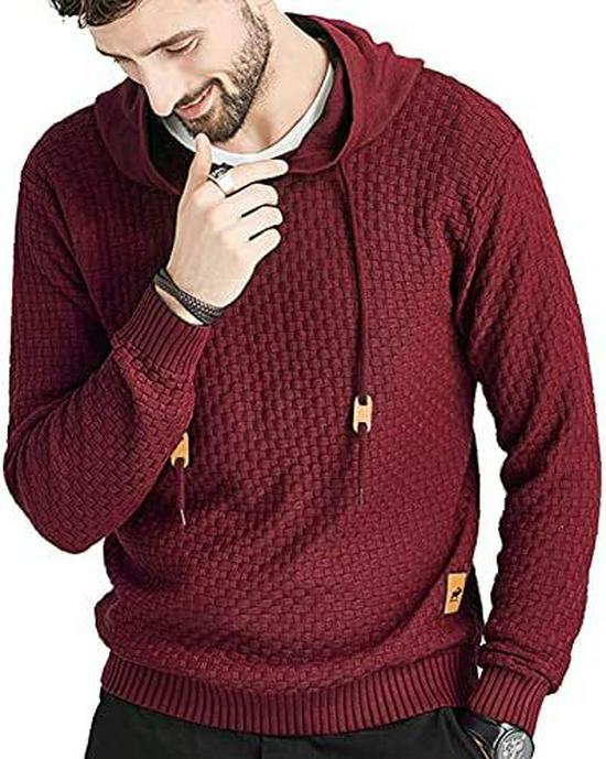 Zaitun Men's Long Sleeve Knitted Hooded Sweatshirt
