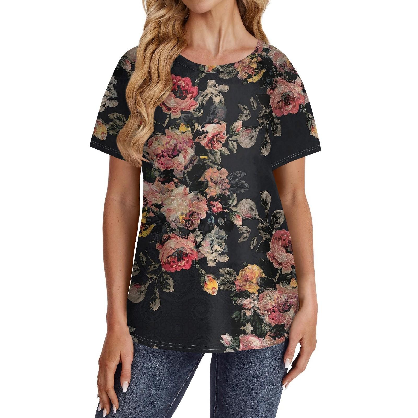 

Женские футболки с коротким рукавом, милые туники с круглым вырезом, топы, базовые футболки, блузки, свободный пуловер S чёрный