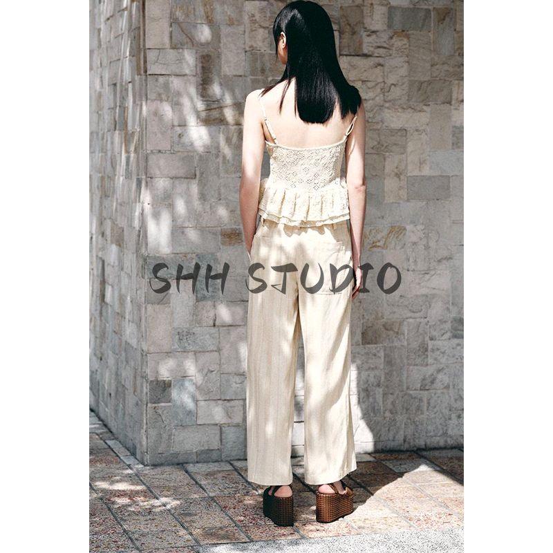 Summer New Product Women's Clothes Sweet Style Cut Out Embroider Short Skirt Hem V-neck Strap Tops 0085159