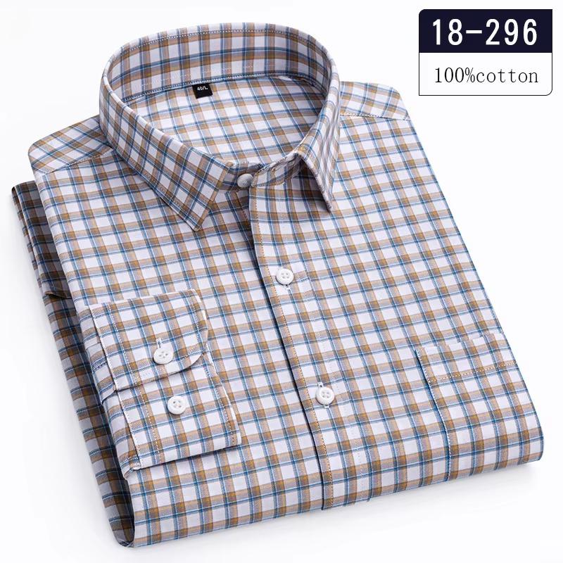 Luxury Hight Qulity 100%Cotton Long-sleeve Shirts for Men Slim Fit Casual Plaid Shirt Houndstooth Office Clothes Elegant Tops