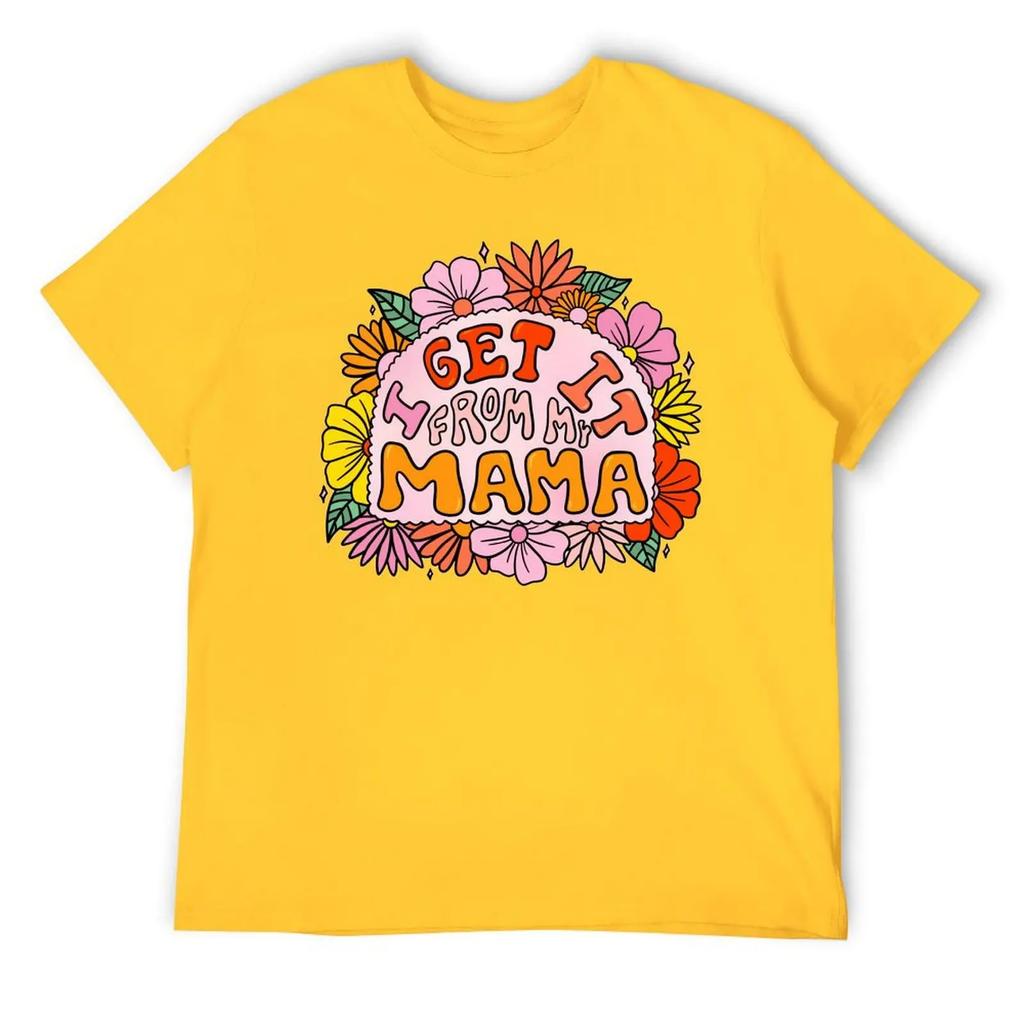 Mother's Day I Get It From My Mama Blanket Fleece Round Neck T-shirt Sport Top Tee Creative Funny Novelty Leisure USA Size